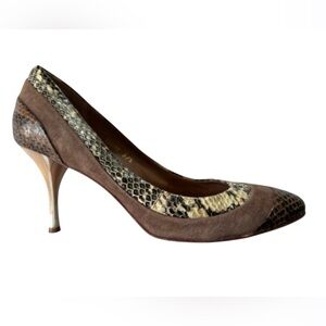 Latitude Femme Brown Cream Snake Embossed Leather Heels EURO 37.5 US Size 7